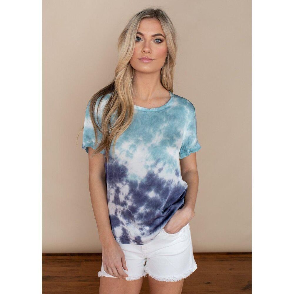 CHASER BLUE TIE‎ DYE SILKY BASICS EASY TEE Size XS